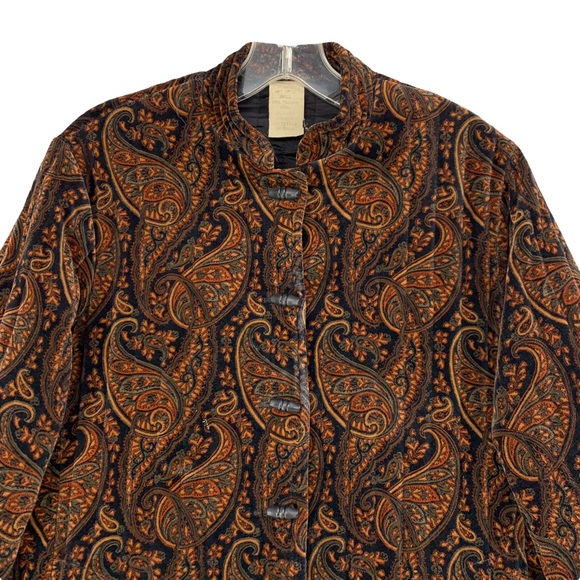 Vintage Paisley Quilted Velvet Like Jacket Coat Toggle Buttons Mandarin Collar - Picture 2 of 16